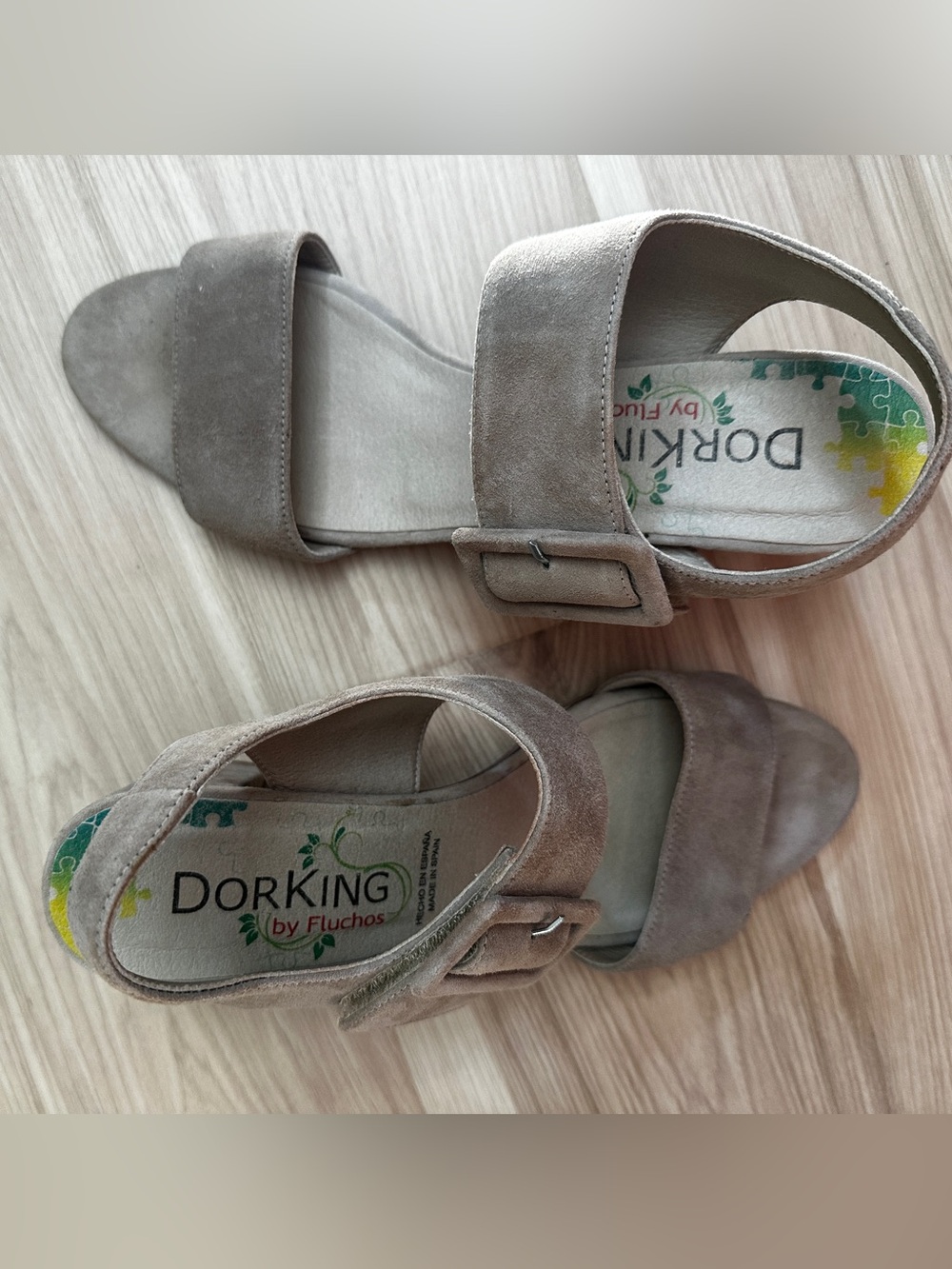 Dorking by Fluchos Taupe Suede Block Heel Sandals